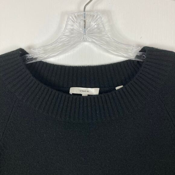 Nwot VINCE Sweater M Black Cashmere Wool Ribbed-Neck-Cuff-Hem Long-Sleeve - Picture 4 of 11